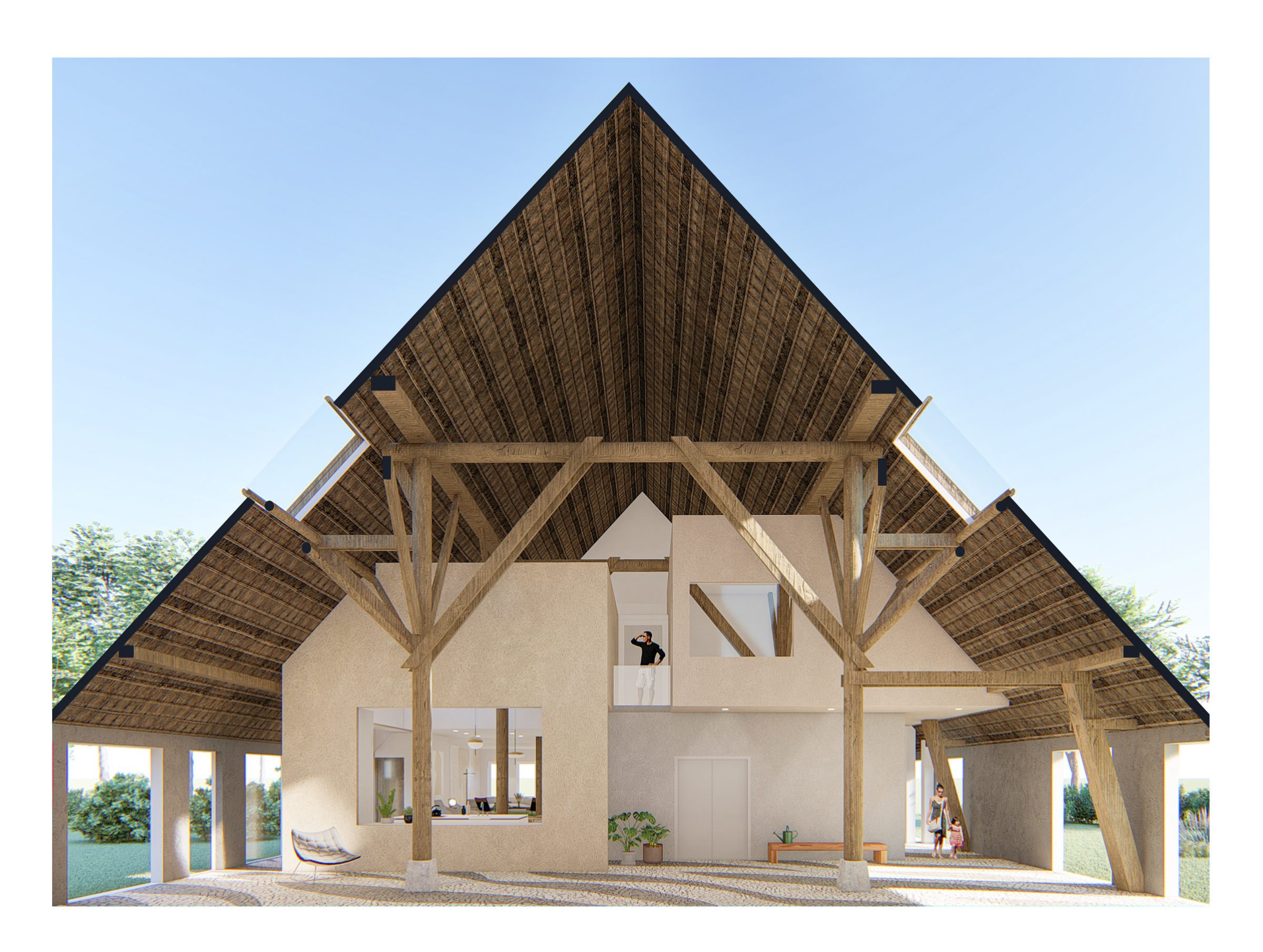 Stacked volumes in bespoke redesign of Frisian farmhouse creating public indoor space by MOST Architecture Rotterdam