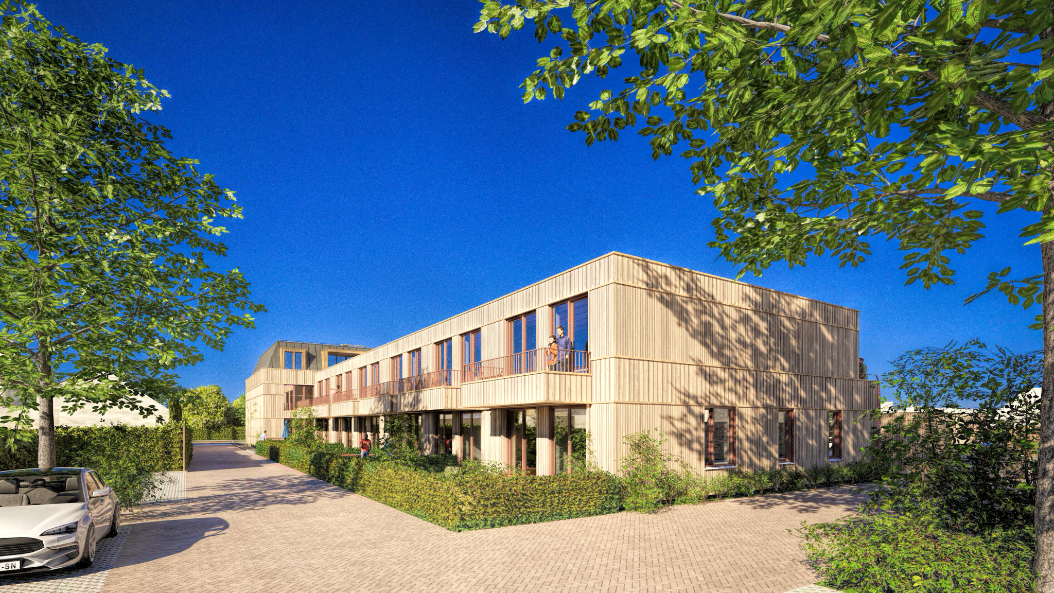 Heidestaete Hoogerheide Houten gevel 2 laags woningbouw CLT houtbouw ontwerp MOST Architecture Rotterdam